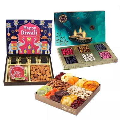 El regalo que se casa decorativo impreso caja de embalaje la caja de embalaje de la fruta seca de Diwali vacía