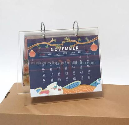 Marco echado a un lado doble de acrílico claro de encargo del soporte de exhibición del calendario