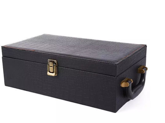 El empaquetado de cuero rígido de la caja del vino del vidrio de la caja CMYK de la PU barniza 1 2 PC