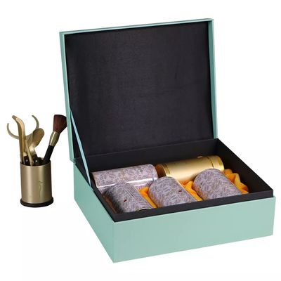 Caja de almacenamiento de sellado/de grabación en relieve del té, cajas de encargo del cartón con lata del metal