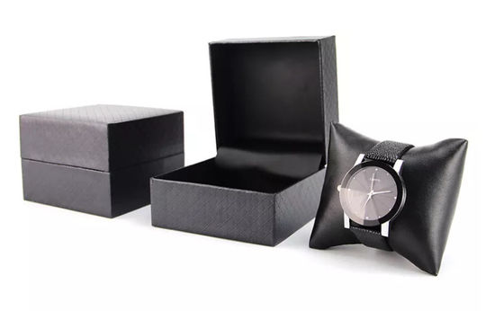 Raya negra de empaquetado de encargo de cuero de la caja de reloj de la PU elegante
