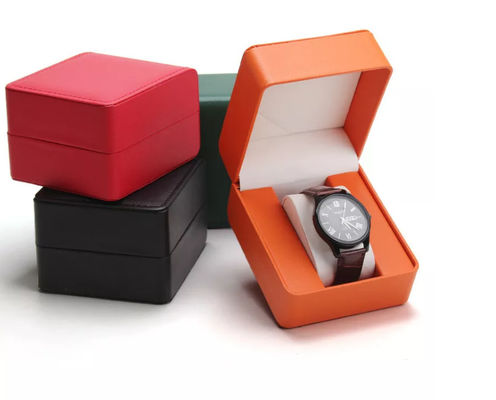 Caja de almacenamiento de cuero Flip Cover del reloj de la PU de la esquina redonda el 11X10X7.5cm