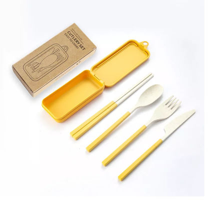 Viaje de empaquetado de la caja del sistema de cena de 3 pedazos con el vajilla plegable de Spork de los palillos
