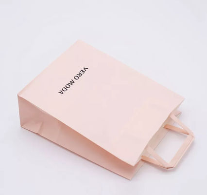Bolso biodegradable ISO9001 de la manija del remiendo de la bolsa de papel de Kraft del rosa del ODM