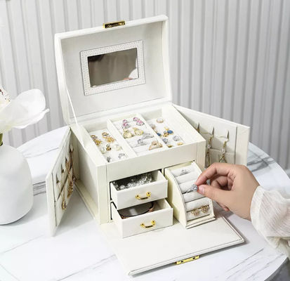 Joyero impermeable a la grasa del pendiente de la caja de almacenamiento de la joyería del cuero de la franela